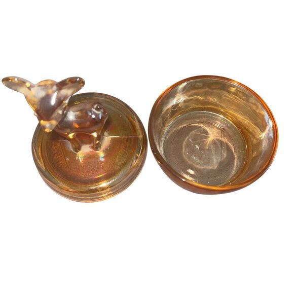 Jeannette 1950s Glass Deer Marigold Trinket Jewelry Covered Dish Candy - Picture 5 of 8